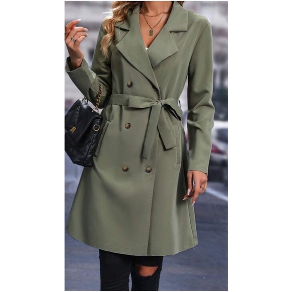 Classic Double Breasted Button up Pocket Jacket Trench Coat - Picture 2 of 3